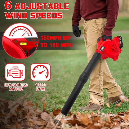 Cordless Leaf Blower for Milwaukee M18 Battery,2-in-1 Handle Electric Blower + Vacuum Cleaner, 6 Variable Speed Up to 180MPH,Electric Jobsite Air Blower with Brushless Motor (Only Tools) - LeafyLoom