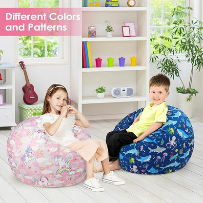 Bean Bag Chair for Kids Stuffed Animal Storage Beanbag Chairs,Toddler Toy Storage Organizer for Girls and Boys,Large 32'' Cover Only（No Filling - LeafyLoom