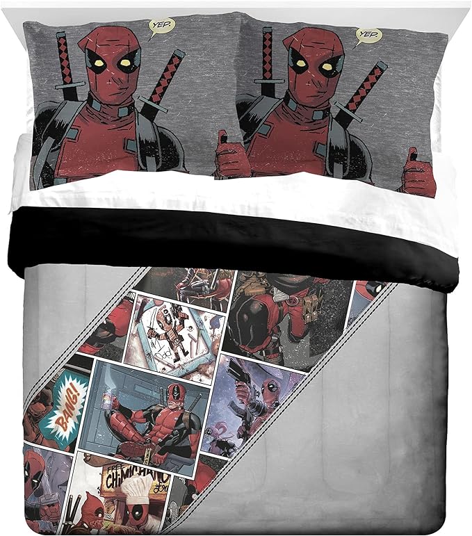 Jay Franco Marvel Deadpool Bite Me Queen Comforter & Sham Set - Super Soft Kids Bedding - Fade Resistant Microfiber (Official Marvel Product) - LeafyLoom