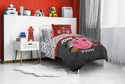 Jay Franco Piggy Join US 5 Piece Twin Size Bed Set - includes Comforter & Sheet Set - Super Soft Fade Resistant Polyester (Official Piggy Product) - LeafyLoom