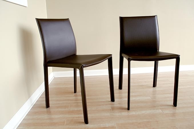 Baxton Studio Leather Dining Chair, Set of 2, Espresso Brown - LeafyLoom