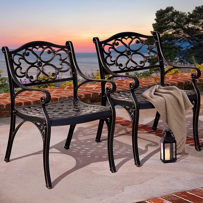 DWVO 5 Piece Outdoor Furniture Cast Aluminum Patio Dining Sets, All-Weather Patio Bistro Sets with 4 Chairs, 30 Inches Round Table with Umbrella Hole, Adjustable Feet for Balcony Backyard Deck Garden - LeafyLoom