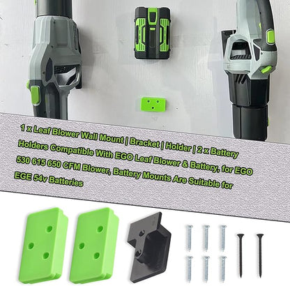 DECKMAN 1 x Leaf Blower Wall Mount | Holder | 2 x Battery Holders Compatible with EGO Leaf Blower/Battery, Blower Wall Mount for EGO 530 615 650 CFM Blower, Battery Mounts Fit for EGO 54v Batteries - LeafyLoom