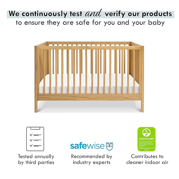 DaVinci Birdie 3-in-1 Convertible Crib, Honey, Easy Assemble, Greenguard Gold Certified - LeafyLoom