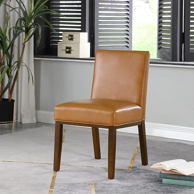 HomePop Kolbe Dining Chair - Carmel Faux Leather (Single Pack) - LeafyLoom