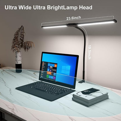 Desk Lamp, Double Head Led Desk Lamp, 15W Ultra Bright Architect Task Desk Light, Eye Caring Desk light, Desk Lamp for Home/Office/Study/Drafting/Reading/Dorm(Black) - LeafyLoom