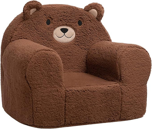 ALIMORDEN Kids Ultra-Soft Snuggle Foam Filled Chair, Toddler Cuddly Sherpa Sofa for Boys and Girls, Large Size Chair Better Support More Comfortable Experience, Caramel Bear - LeafyLoom