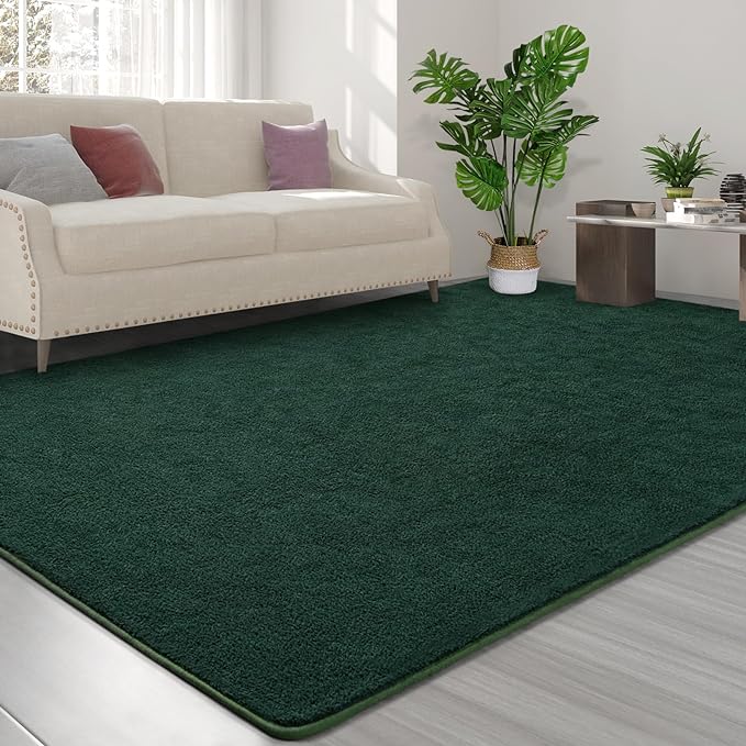 Area Rugs for Bedroom Living Room, 6x9 Dark Green Super Soft Comfy Thickened Memory-Foam Indoor Carpets, Modern Aesthetic Minimalist Carpet for Boys Girls Adults Apartment Nursery Home Décor - LeafyLoom