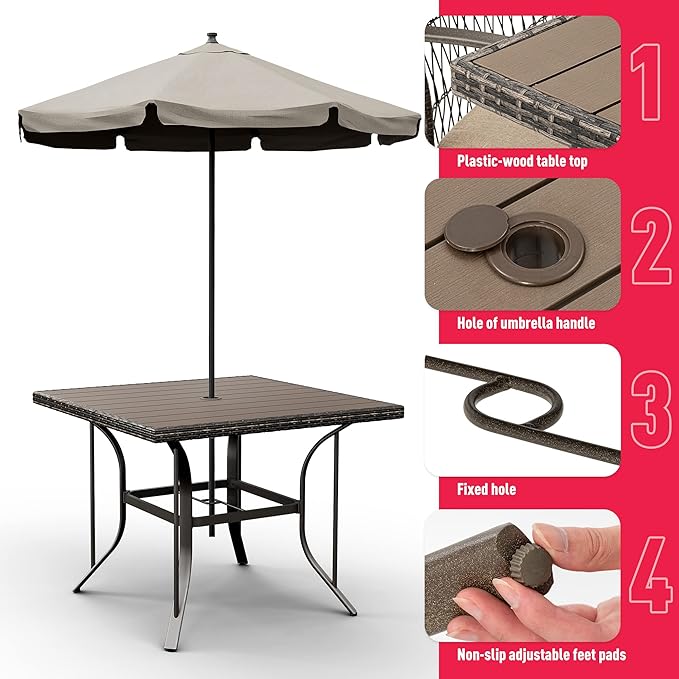 Pamapic Outdoor Piece Patio Dining Set, Weather Resistant PE Rattan Table and Chairs, Comfortable Cushions, Easy Maintenance, 5 PCS, Beige - LeafyLoom