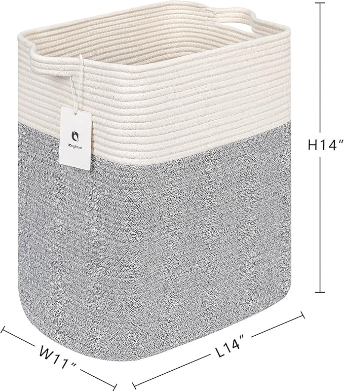 Large Cotton Tall Rectangle Small Laundry hamper Dog Toy Storage Baskets Woven Basket Bins Foldable Medium With Handle Toys and Fabric Storing Storage Silver Gray 2 Pack - LeafyLoom