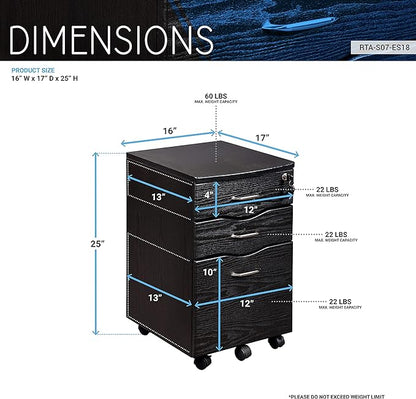 Techni Mobili Rolling Storage and File Cabinet, Espresso - LeafyLoom