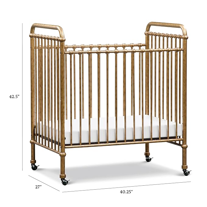 NAMESAKE Abigail 3-in-1 Convertible Mini Metal Crib in Vintage Gold, Greenguard Gold Certified - LeafyLoom