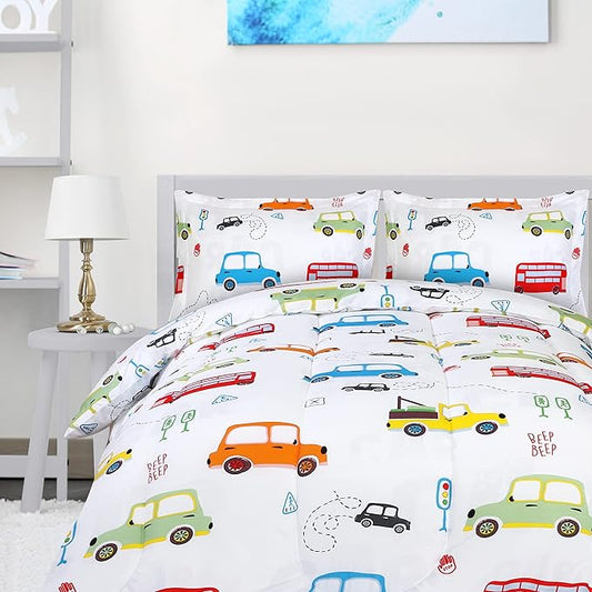 Utopia Bedding All Season Car Comforter Set with 2 Pillow Cases, 3 Piece Soft Brushed Microfiber Kids Bedding Set for Boys/Girls, Machine Washable (Twin) - LeafyLoom