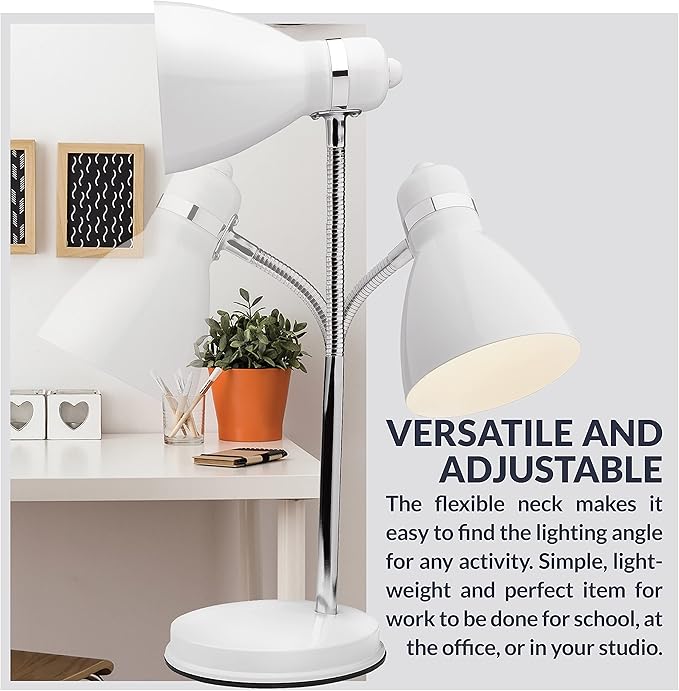 Newhouse Lighting Oxford White Metal Flexible LED Goose Neck Lamp for Desk or Table with 1 Free 6-Watt LED Bulb Included - LeafyLoom