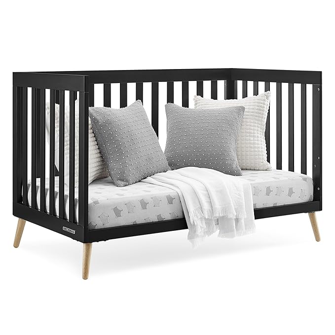 Delta Children Essex 4-in-1 Convertible Baby Crib, Ebony with Natural Legs - LeafyLoom