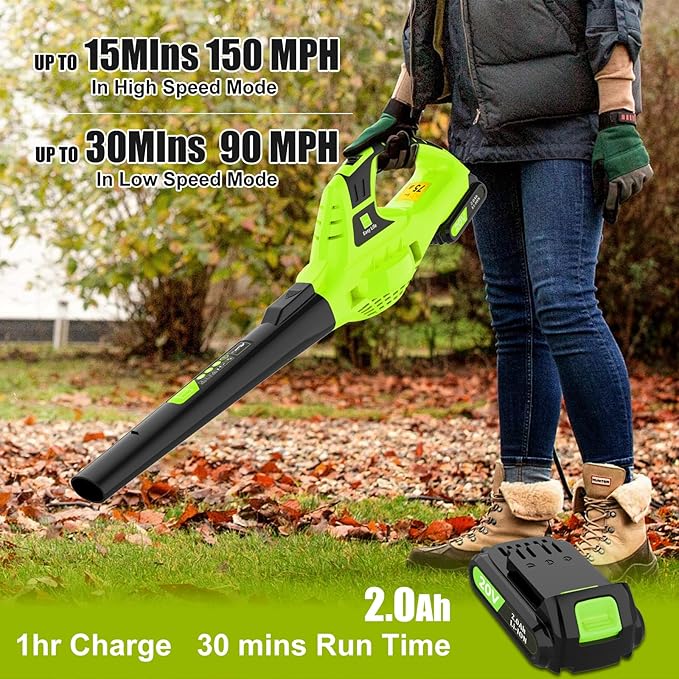 Leaf Blower Cordless, 21V Handheld Electric Leaf Blower with Battery and Charger, Lightweight Battery Powered Leaf Blowers for Lawn Care,Patio,Yard,Sidewalk - LeafyLoom