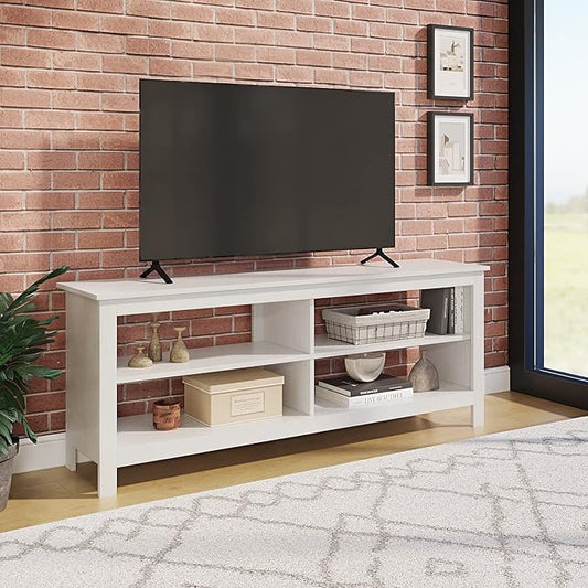 Panana TV Stand, 4 Cubby TV Stand for 60 inch TV, Farmhouse Television Stands Entertainment Center Media Stand with Storage TV Table Stand for Living Room (White 55 inches) - LeafyLoom