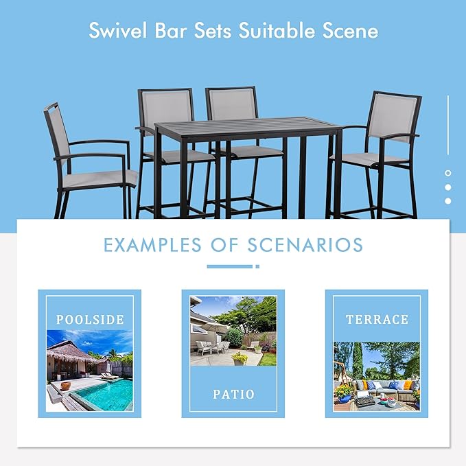 Shintenchi Patio Dining Sets, All Weather Textile Fabric Outdoor High Stool Bistro Set with 4 Bar Chairs and High Glass Table for Home, Backyard, Garden, Lawn, Porch, 5 Pieces - LeafyLoom