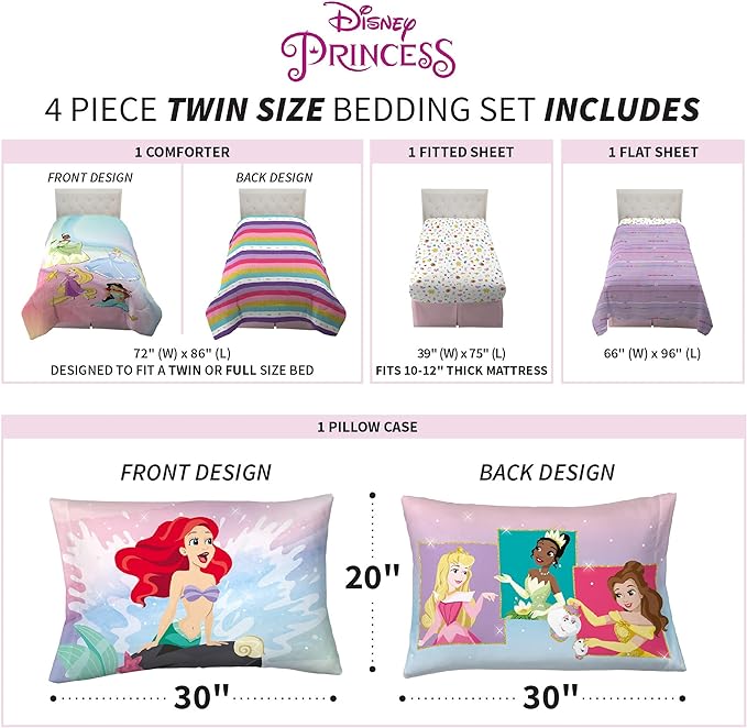 Disney Princess Ariel Kids Bedding Super Soft Comforter And Sheet Set, 4 Piece Twin Size, "Official" Disney Product By Franco - LeafyLoom