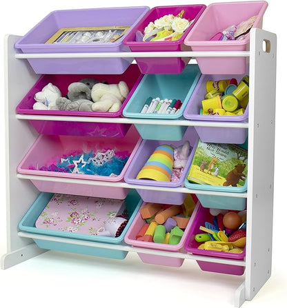 Humble Crew Toy Storage Organizer, White/Pink/Purple/Turquoise 34x11x31 inches,12x9x6 inches,16x12x6 inches - LeafyLoom