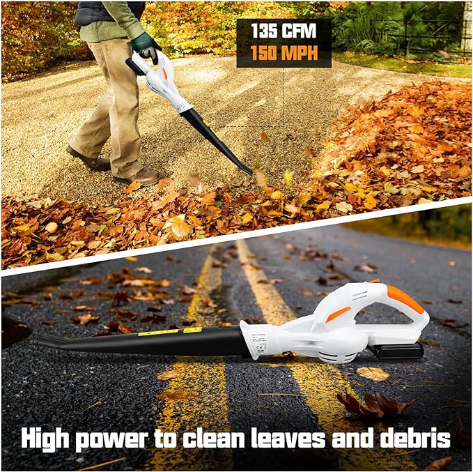 20V Cordless Leaf Blower Battery Powered for Lawn Care, Patio, Blowing Leaves and Snow, Handheld Lightweight including 2.0Ah Battery& Fast Charger - LeafyLoom