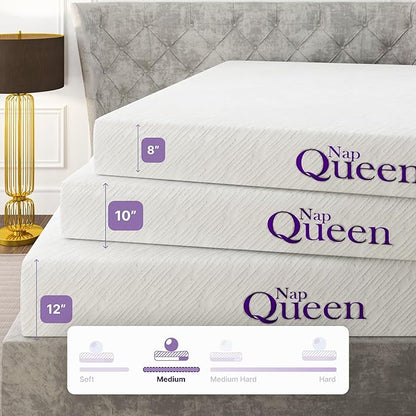 NapQueen Queen Mattress, 6 Inch Elizabeth Cooling Gel Memory Foam Mattress, Queen Bed Mattress in a Box, CertiPUR-US Certified, Medium Firm, Breathable Soft Fabric Cover - LeafyLoom