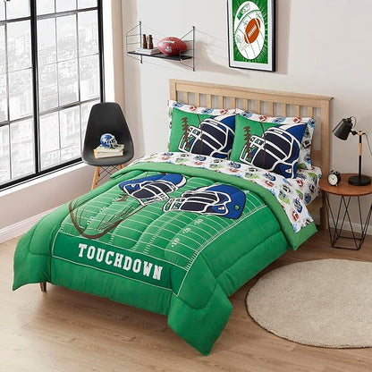 Kids Bedding Set Bed in a Bag for Boys and Girls Toddlers Printed Sheet Set and Comforter, Full, Football - LeafyLoom