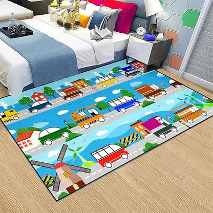 Car Carpet for Kids Kids Rugs for Playroom Car Track Rug Road Rug for Kids Car Play Rug Road Carpet for Toy Cars Car Track Rugs for Boys Car Rug for Boys Room 4'×5' - LeafyLoom