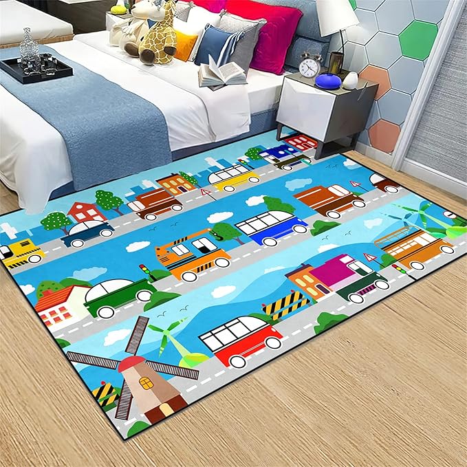 Car Carpet for Kids Kids Rugs for Playroom Car Track Rug Road Rug for Kids Car Play Rug Road Carpet for Toy Cars Car Track Rugs for Boys Car Rug for Boys Room 3'×4' - LeafyLoom