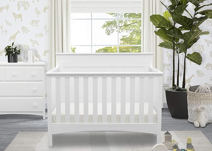 Delta Children Fancy 4-in-1 Convertible Baby Crib - Greenguard Gold Certified, Bianca White - LeafyLoom