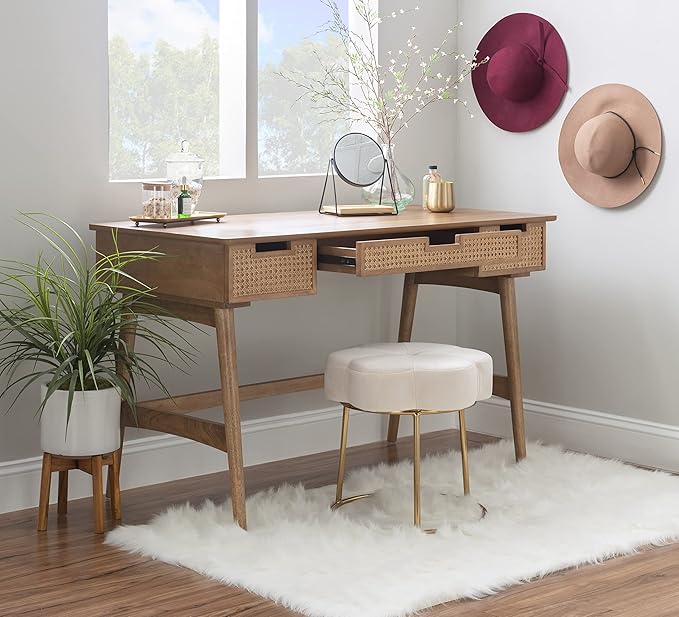 Linon Natural Dutton Wood and Rattan Desk - LeafyLoom