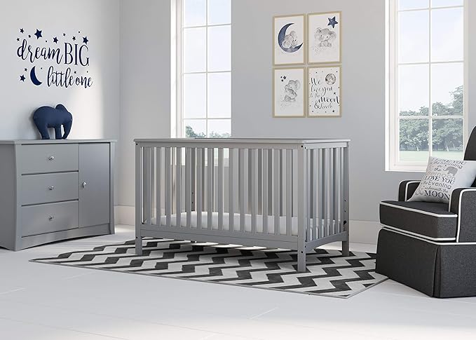 Storkcraft Hillcrest 4-in-1 Convertible Crib (Pebble Gray) - Converts to Daybed, Toddler Bed, and Full-Size Bed, Fits Standard Full-Size Crib Mattress, Adjustable Mattress Support Base - LeafyLoom