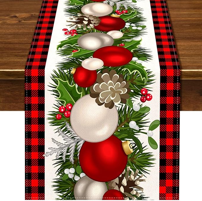 Nepnuser Black and Red Buffalo Check Plaid Christmas Table Runner 108 Inches Long Seasonal Winter Xmas Party Decoration Holiday Home Kitchen Dining Room Decor Nepnuser