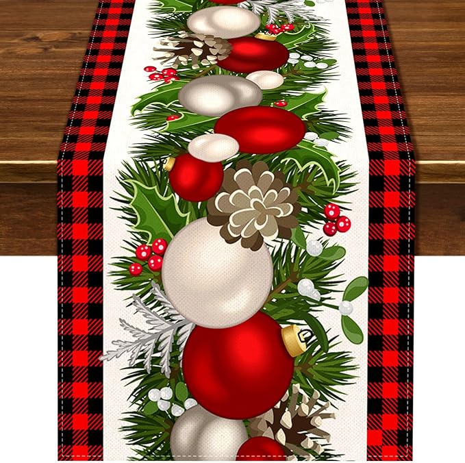 Nepnuser Black and Red Buffalo Check Plaid Christmas Table Runner 90 Inches Long Seasonal Winter Xmas Party Decoration Holiday Home Kitchen Dining Room Decor Nepnuser