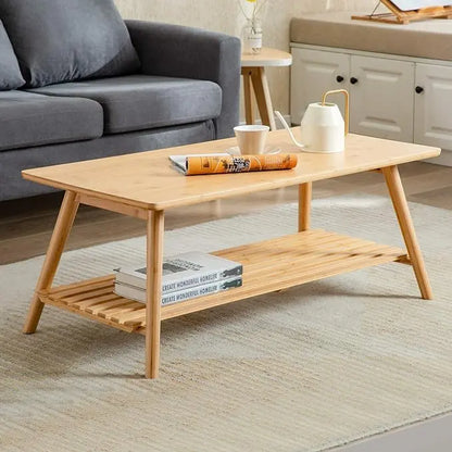 Nnewvante Coffee Table Foldable Bamboo Mid Century Desk TV Stand with Open Storage Shelf Center Table for Living Room Furniture RV No Assembly - LeafyLoom