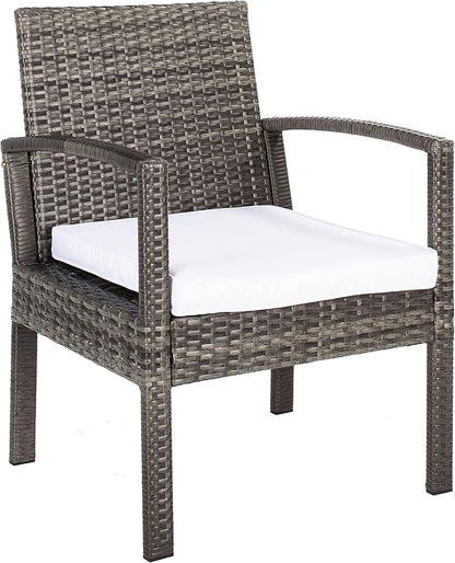 SAFAVIEH Outdoor Collection Bassey Grey Brown/White Cushion 4-Piece Conversation Patio Set PAT7507C - LeafyLoom