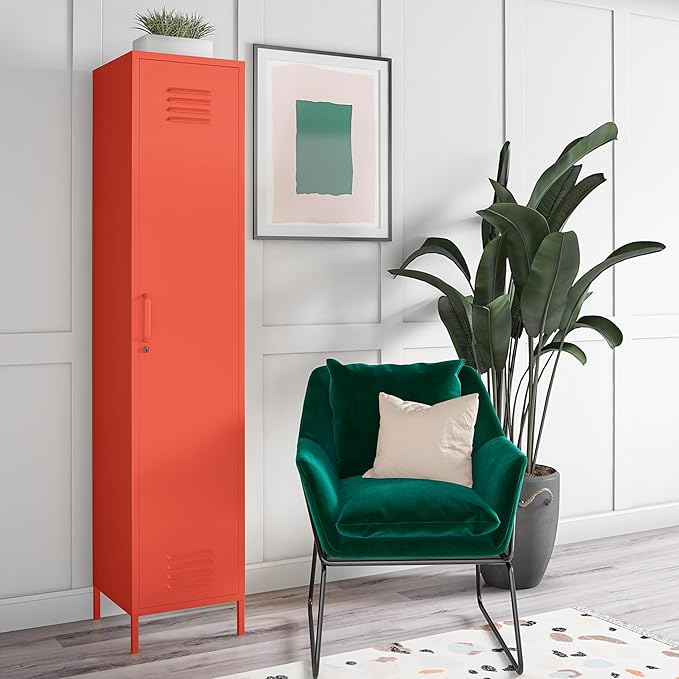 Novogratz Cache Single Metal Locker Storage, Orange Cabinet - LeafyLoom