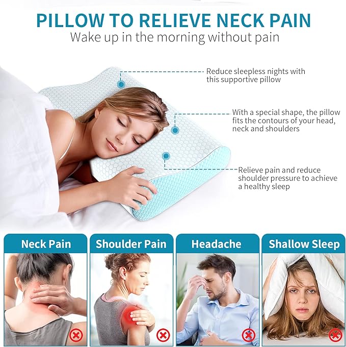 Memory Foam Pillows, Bed Pillow for Sleeping, Ergonomic Cervical Pillow Neck Support Pillow for Side Back Stomach Sleeper, Orthopedic Contour Pillow for Neck and Shoulder Pain - LeafyLoom