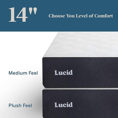 LUCID 14 Inch Memory Foam Mattress - Medium Feel - Memory Foam Infused with Bamboo Charcoal and Gel - Temperature Regulating - Pressure Relief - Breathable - Premium Support - Twin XL Size - LeafyLoom