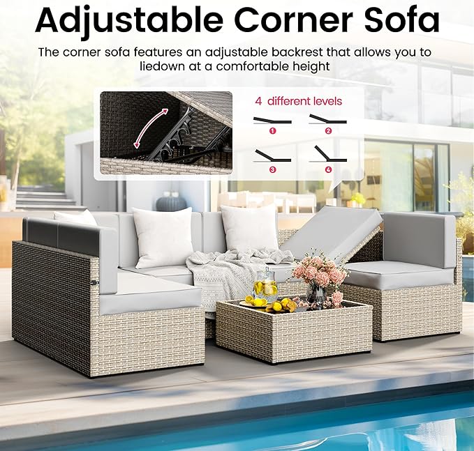 Pamapic Outdoor Sectional Furniture for 6,Wicker Patio Furniture,All-Weather Gray PE Rattan Sectional Sofa, Conversation Set with Washable Cushions Covers and Coffee Table for Garden Poolside - LeafyLoom