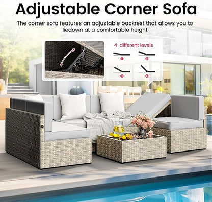 Pamapic Outdoor Sectional Furniture for 6,Wicker Patio Furniture,All-Weather Gray PE Rattan Sectional Sofa, Conversation Set with Washable Cushions Covers and Coffee Table for Garden Poolside - LeafyLoom