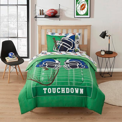 Kids Bedding Set Bed in a Bag for Boys and Girls Toddlers Printed Sheet Set and Comforter, Twin, Football - LeafyLoom