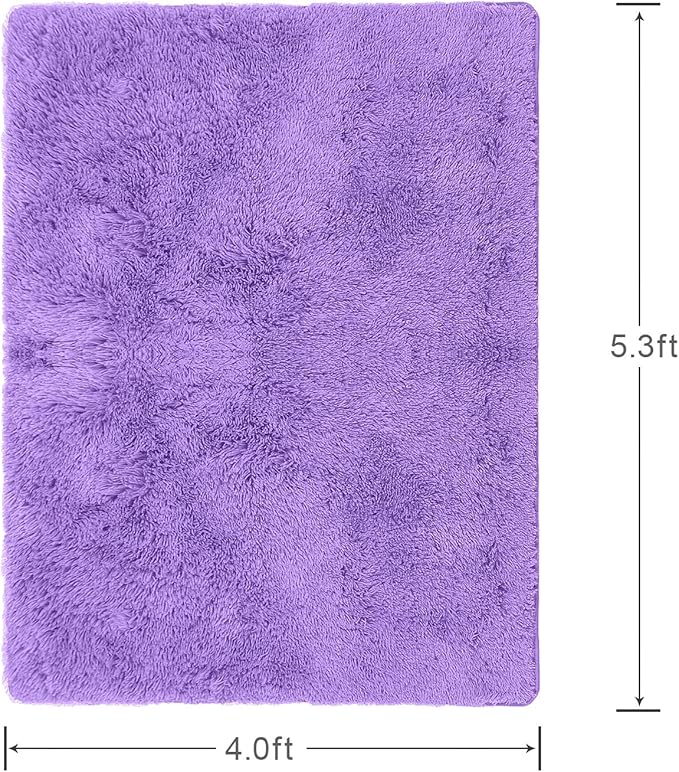 Softlife Ultra Soft Fluffy Area Rugs for Bedroom, Girls and Boys Room Kids Room Nursery Rug, 4 x 5.3 Feet Shaggy Fur Indoor Plush Modern Floor Carpet for Living Room Christmas Decor, Purple - LeafyLoom