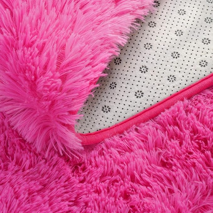 Softlife Ultra Soft Fluffy Area Rugs for Bedroom, Girls and Boys Room Kids Room Nursery Large Rug, 5.3 x 7.6 Feet Shaggy Fur Indoor Plush Modern Floor Carpet for Living Room Christmas Decor, Hot Pink - LeafyLoom