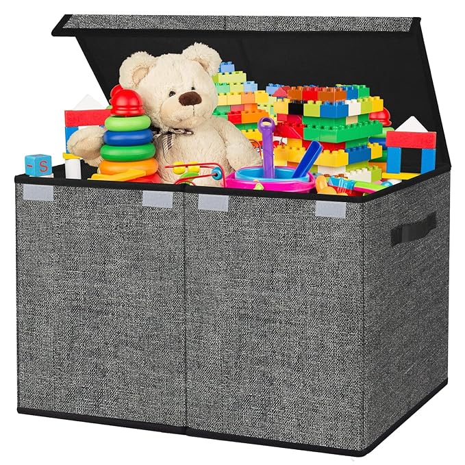 homyfort Large Toy Box Storage Chest for Kids Boys,Collapsible Toy Bin Organizer Basket with Lids for Blanket,Toys,Toddler,Nursery,Playroom (Black) - LeafyLoom