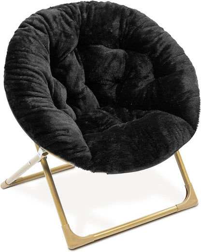 Milliard Mini Cozy Chair for Kids, Sensory Faux Fur Folding Saucer Chair for Toddlers, Black - LeafyLoom