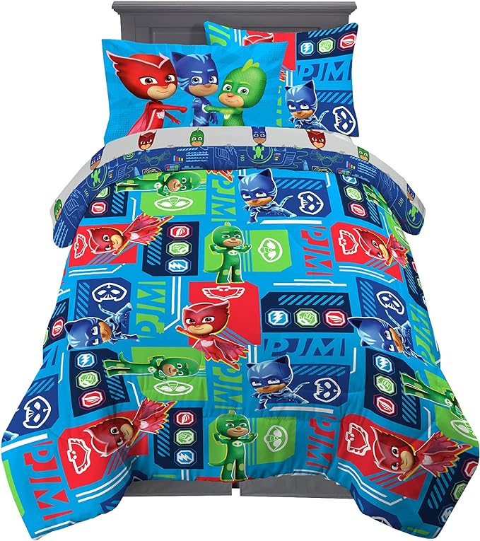 Franco Kids Bedding Super Soft Comforter and Sheet Set with Sham, 5 Piece Twin Size, PJ Masks - LeafyLoom