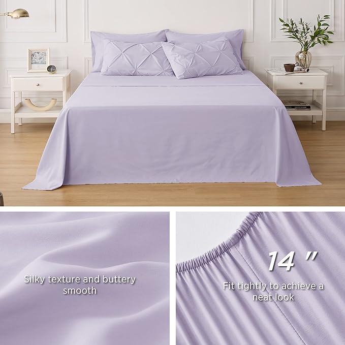 Bedsure California King Comforter Set - Cal King Bed Set 7 Pieces, Pinch Pleat Light Purple Cali King Bedding Set with Comforter, Sheets, Pillowcases & Shams - LeafyLoom