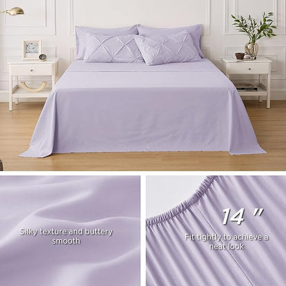 Bedsure Twin XL Comforter Set - Extra Long 5 Pieces Dorm Bedding Sets, Pinch Pleat Light Purple Bed in a Bag with Comforter, Sheets, Pillowcase & Sham - LeafyLoom