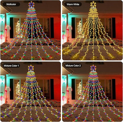 PUHONG Christmas Decorations, 320 LED Outdoor String Lights, Snowflakes Hanging Christmas Tree Topper Lights with 11 Modes for Holiday, Wedding, Party, Yard Decor (Warm White&Multicolored) PUHONG